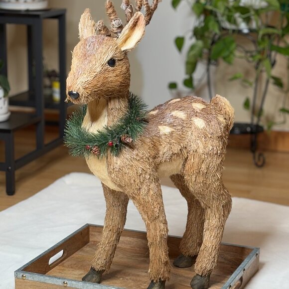Pier 1 Imports Tall Bristle Straw Standing Deer Figurine Christmas Decoration - Picture 1 of 16